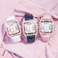 Relojes de pulsera de cuarzo con diamantes cuadrados con correa de cuero a la moda para mujer, relojes de lujo, juego de regalo de cristal para mujer